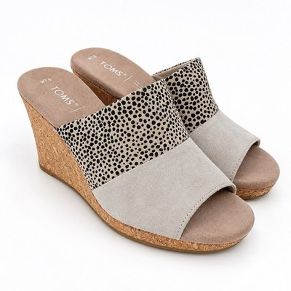Toms Monica Mule Wedge Heels Sandals Slip On Women Size 7.5 Macadamia Cheetah